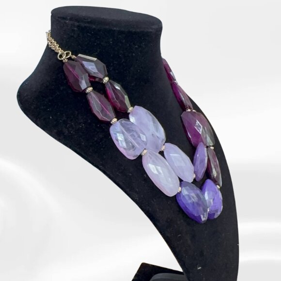 Purple Statement Bib Necklace — Faceted Multi-Strand Beads (Adjustable) - Picture 2 of 2